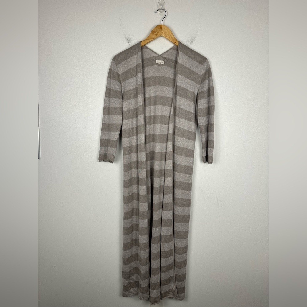 Garnet Hill 100% Linen Striped Breathable Long Duster Cardigan Women’s Sz S‎ - Picture 2 of 7
